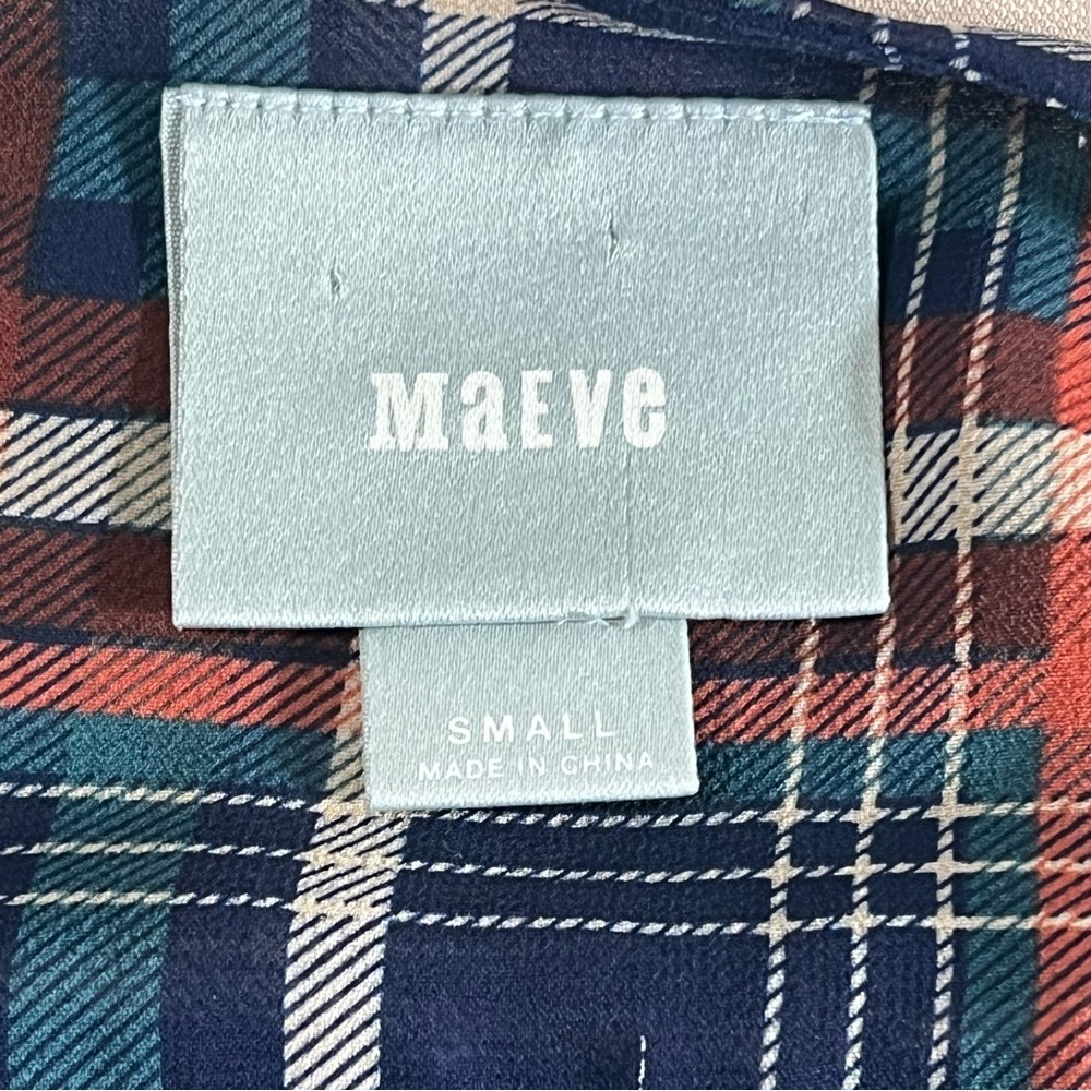 Anthropologie Maeve Sheer Plaid Printed Long Sleeve Blouse V-neck Size Small EUC - Picture 14 of 15